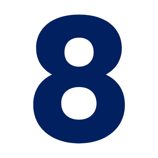 A blue number eight on top of a green background.
